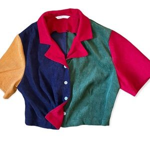 Corduroy Button Down Shirt Color Blocked